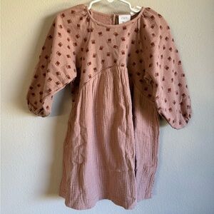 Zara Kids Blush and Brown Floral Patterned Dress